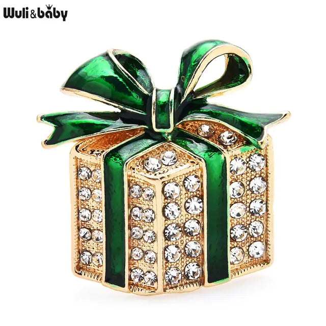 Rhinestone Enamel Gift Box Brooches  Essential Elegance By MustardSeed.com   