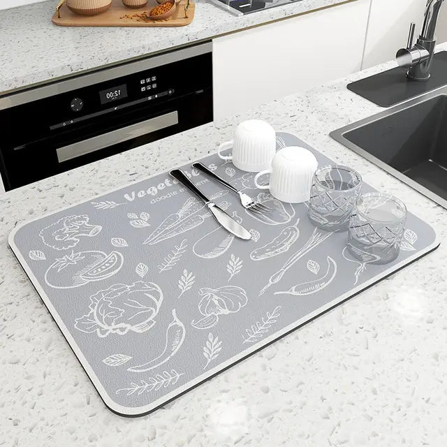 Kitchen Absorbent Mat  Essential Elegance By MustardSeed.com Vegetable Grey 40 x 50 CM 