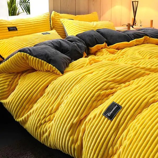 Corduroy Velvet Duvet Bedding Set  Mustard Seed1 Yellow King Size 