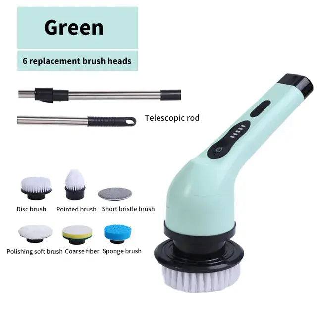 Spin Scrub Cleaning Brush  Essential Elegance By MustardSeed.com Green 6 Heads 