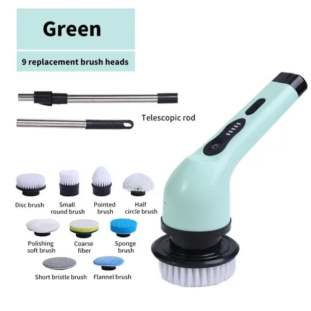 Spin Scrub Cleaning Brush  Essential Elegance By MustardSeed.com Green 9 Heads 