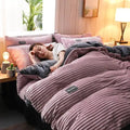 Corduroy Velvet Duvet Bedding Set  Mustard Seed1 Pink Full Size 