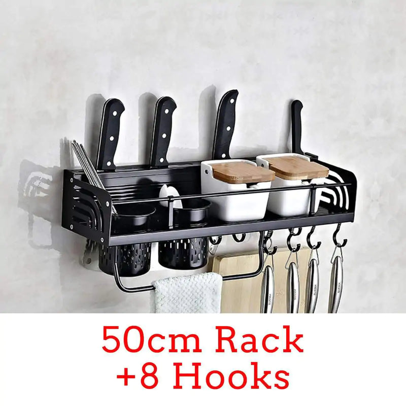 Kitchen Rack  Mustard Seed1 Black 50cm Rack 8 Hooks 