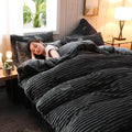 Corduroy Velvet Duvet Bedding Set  Mustard Seed1 Black Full Size 