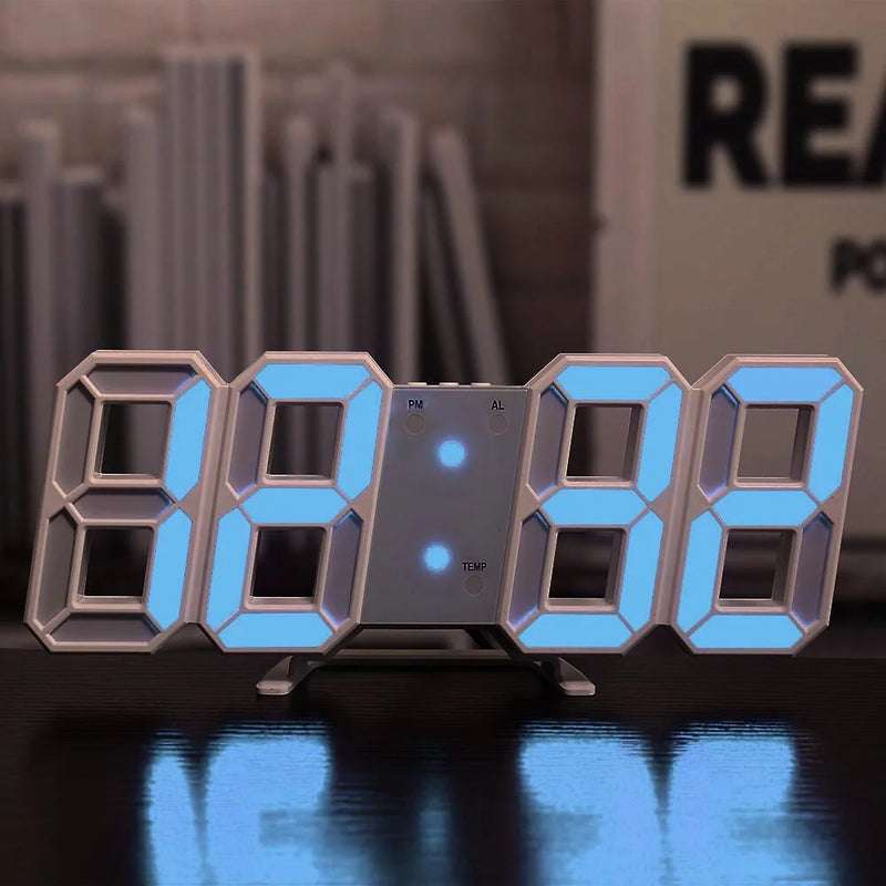 3D LED Digital Wall Clock  Essential Elegance By MustardSeed.com White-Blue 225 mm * 85 mm * 17 mm 