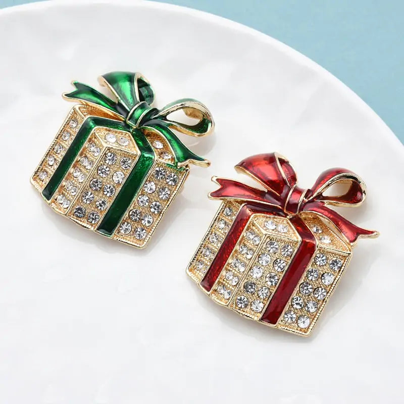 Rhinestone Enamel Gift Box Brooches  Essential Elegance By MustardSeed.com   