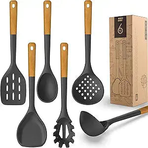 Silicone Cooking Utensils Set  Mustard Seed1 Black  