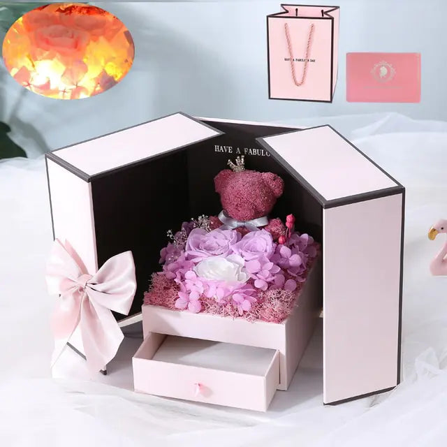 Eternal Rose Flower Gift Box  Essential Elegance By MustardSeed.com Little Bear B3  