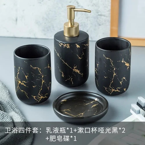 Nordic Matte Bathroom Accessories Set  Essential Elegance By MustardSeed.com 4 Pieces Black  