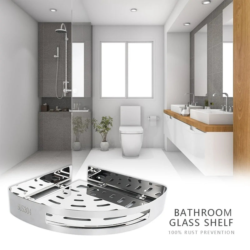 Bathroom Stainless Steel Punch Organize Shelf  Essential Elegance By MustardSeed.com   