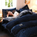 Corduroy Velvet Duvet Bedding Set  Mustard Seed1 Dark Blue Full Size 